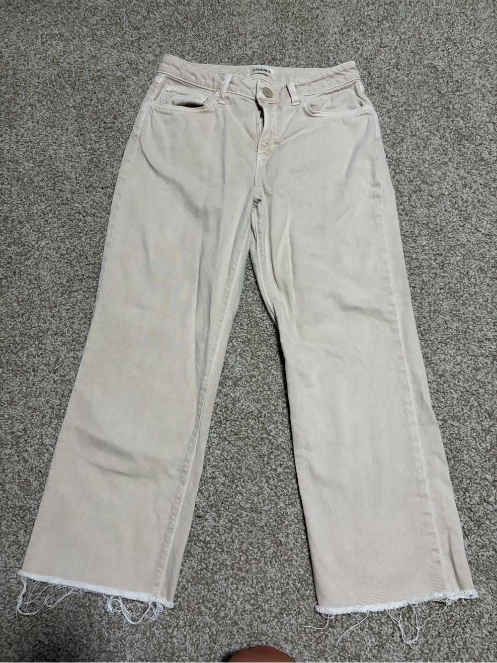 L’AGENCE High Rise Cropped Wide Leg Jeans – Biscuit – Size 25